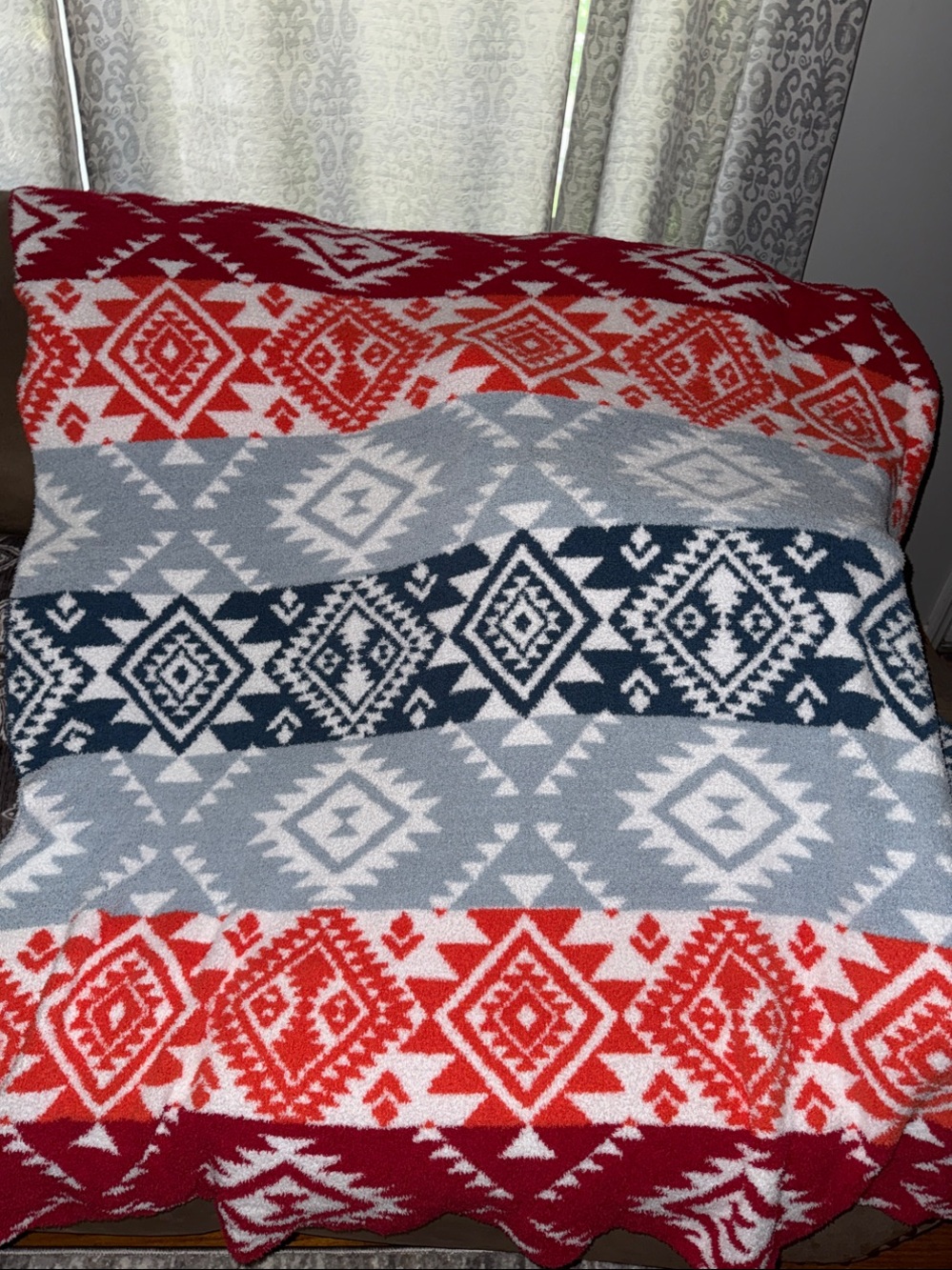 Geometric Aztec Knit Throw Blanket in Red, Gray & Navy from QVC